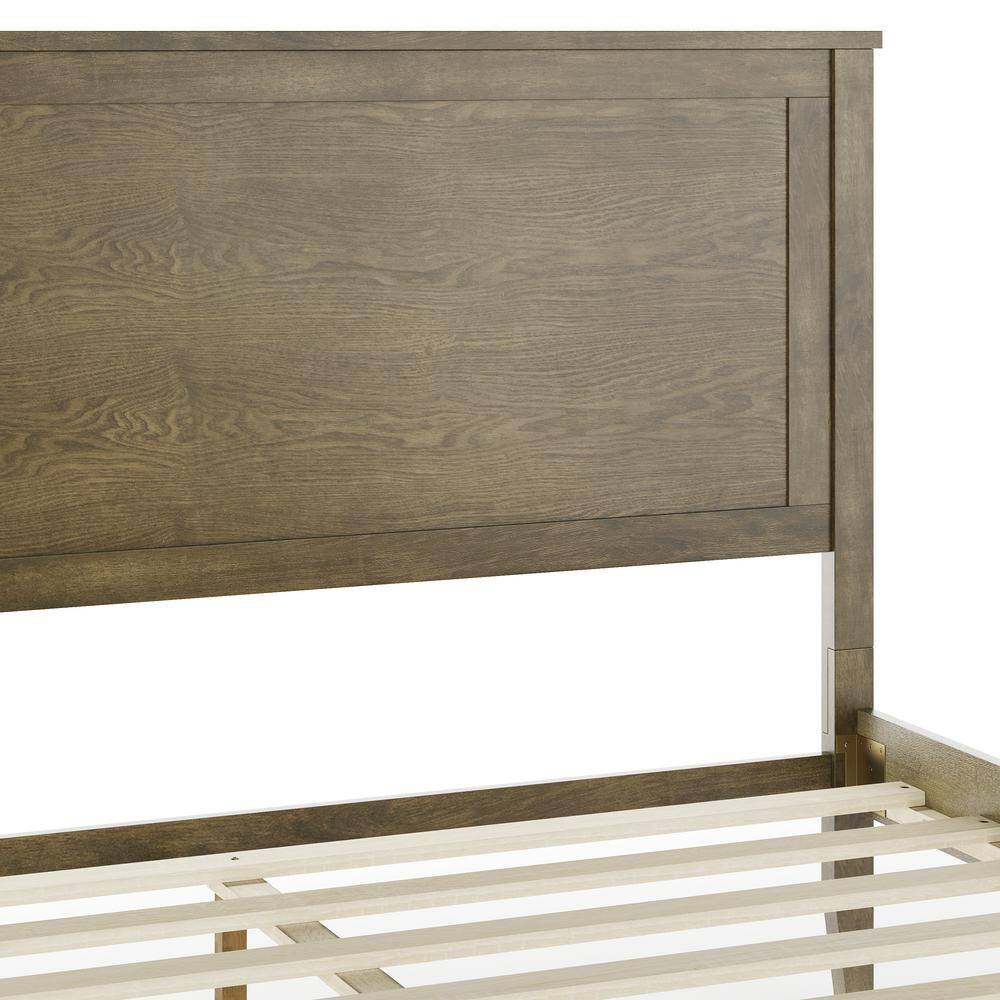 Brown Gray Queen Solid Wood Platform Bed with Headboard and Slats