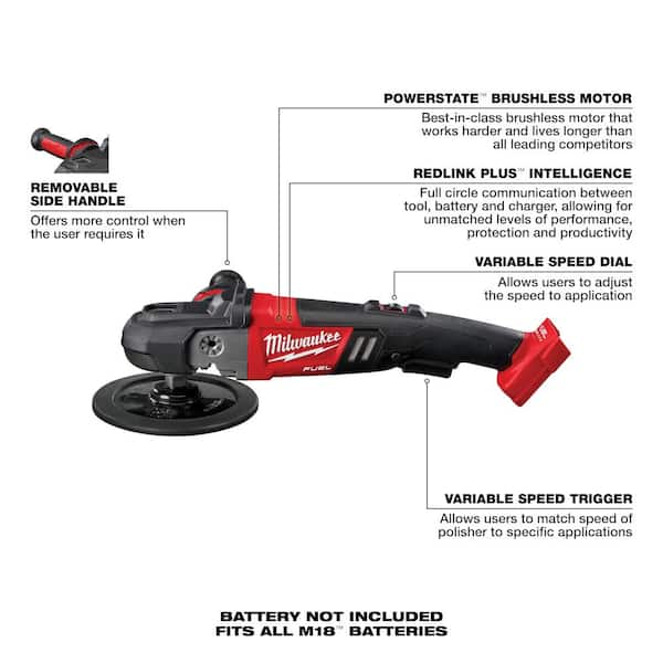 M18 FUEL 18V Lithium-Ion Brushless Cordless 7 in. Variable Speed Polisher w/ Impact Driver