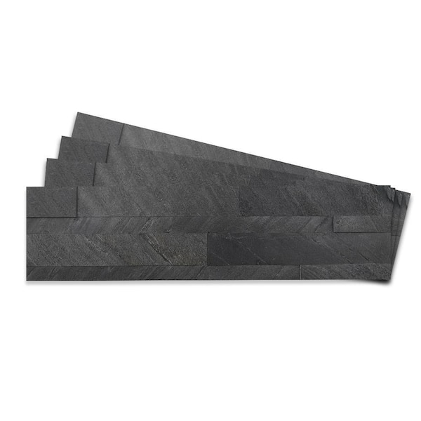 4-sheets Dark Gray 24 in. x 6 in. Peel, Stick Self-Adhesive Decorative 3D Stone Tile Backsplash (3.87 sq.ft. / pack)