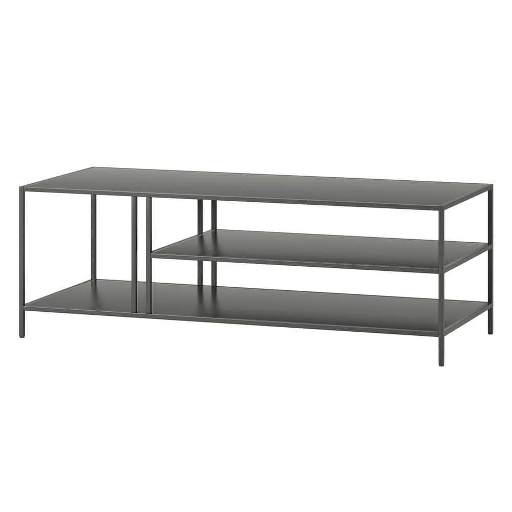 Gunmetal Gray Steel Rectangular Coffee Table with Shelves