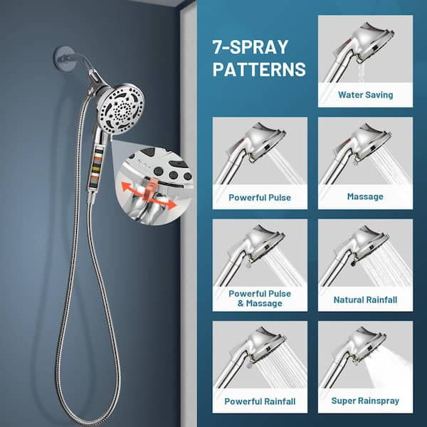 7-Spray with 1.8 GPM 4.92 in. Wall Mount Adjustable Filtered Handheld Shower Head with Shower hose in Chrome