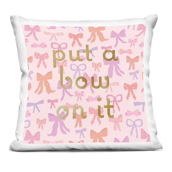 Stupell Industries Trendy Put A Bow On It Pink Abstract Polyester 18 in. X 18 in. Throw Pillow
