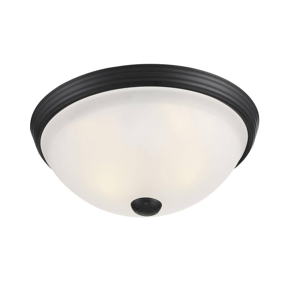 White Etched Glass and Nickel 2-Light Flush Mount Ceiling Fixture