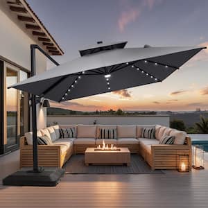 9ft patio umbrella with led lights Garvee Solar 32 Lights, Tilt & Crank Outdoor Market Umbrella, UV & Water Resistant, 8 Ribs Sunshade for Garden, Deck, Pool friendly and no frequent battery changes Pellebant 9 ft. x 11.5