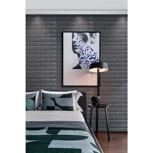 Falkirk Jura II 28 in. x 30 in. Peel and Stick Charcoal Faux Bricks PE Foam Decorative Wall Paneling (10-Pack)