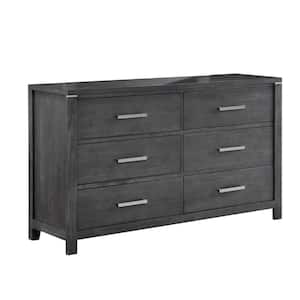 Gray and Chrome 6-Drawer 62 in. Wide Dresser Without Mirror