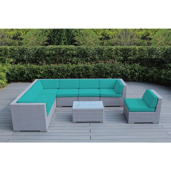 Ohana Depot Gray 8 Piece Wicker Patio Seating Set With Sunbrella Aruba Cushions Pn0804gr Sar The Home Ohana Depot Gray 8 Piece Wicker Patio, Aruba Patio Furniture