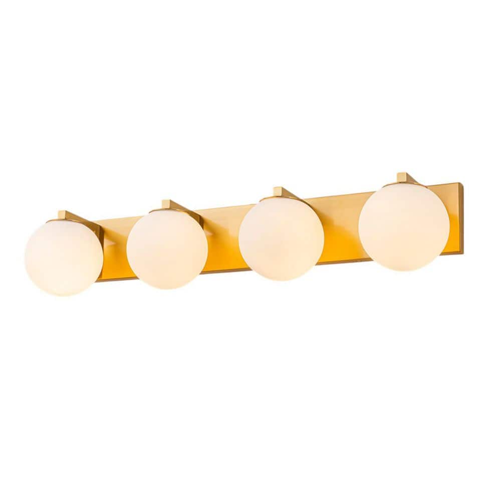 Orillia 29.5 in. 4-Light Gold Vanity Light with White Glass Shade Modern Bathroom Light Fixture price history on PriceWatchPro