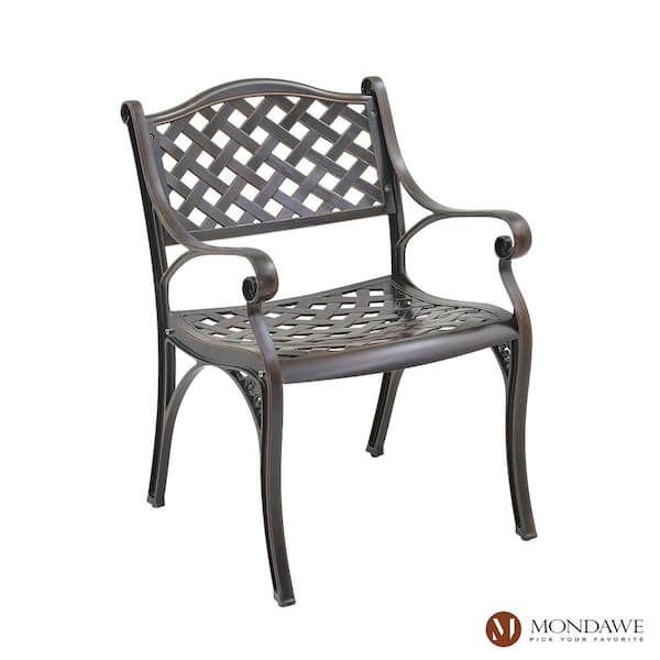 Mondawe Antique Bronze Cast Aluminum Outdoor Patio Ergonomic Dining Chair Set of 2