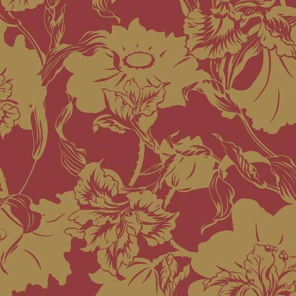 The Wallpaper Company 56 sq. ft. Red Gold Large Floral Wallpaper