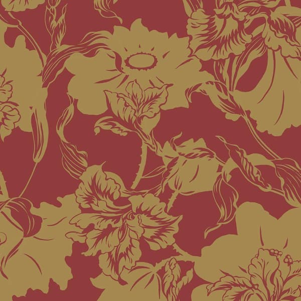 The Wallpaper Company 8 in. x 10 in. Red Gold Large Floral Wallpaper Sample