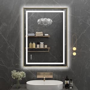 28 in. W x 36 in. H Rectangular Aluminum slope Framed LED light Bathroom Vanity Mirror in Color Champagne Gold