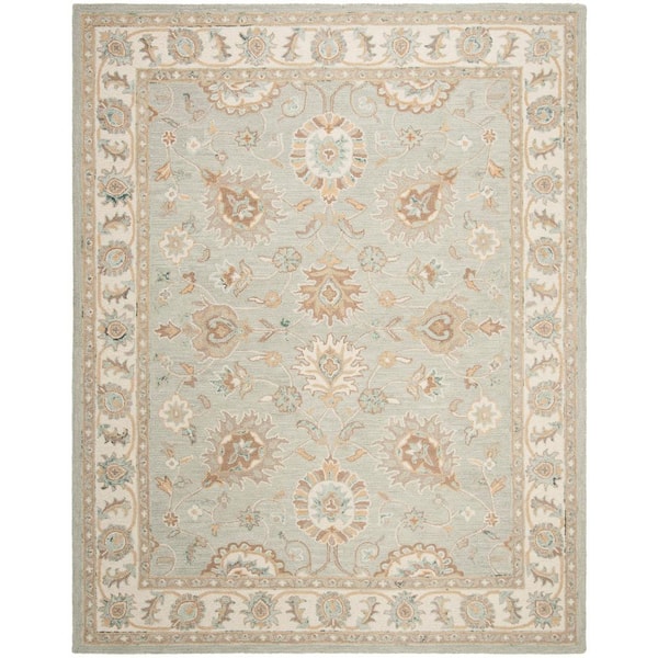 SAFAVIEH Blossom Aqua/Ivory 8 ft. x 10 ft. Floral Antique Border Area Rug