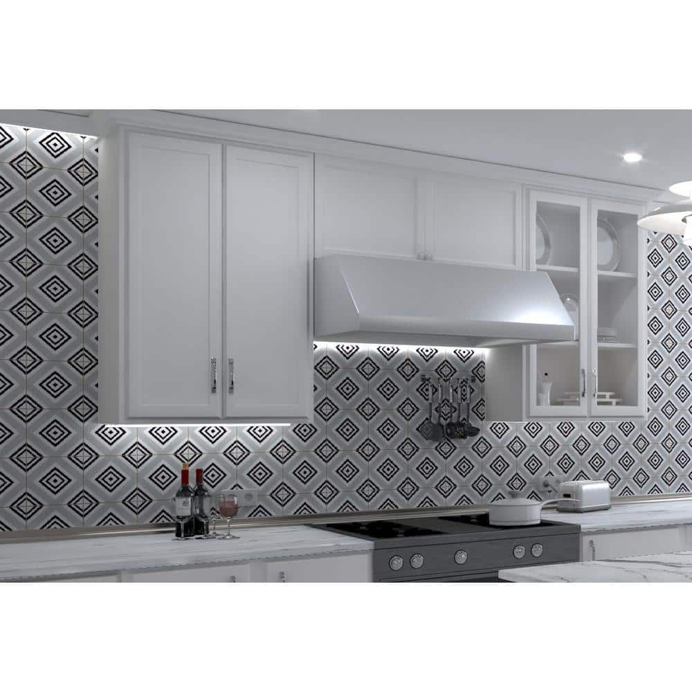 Lucia 8" Black and Gray Porcelain Patterned Tile