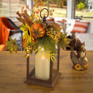 14 in. Sunflower and Pumpkin Decorated Harvest Lantern