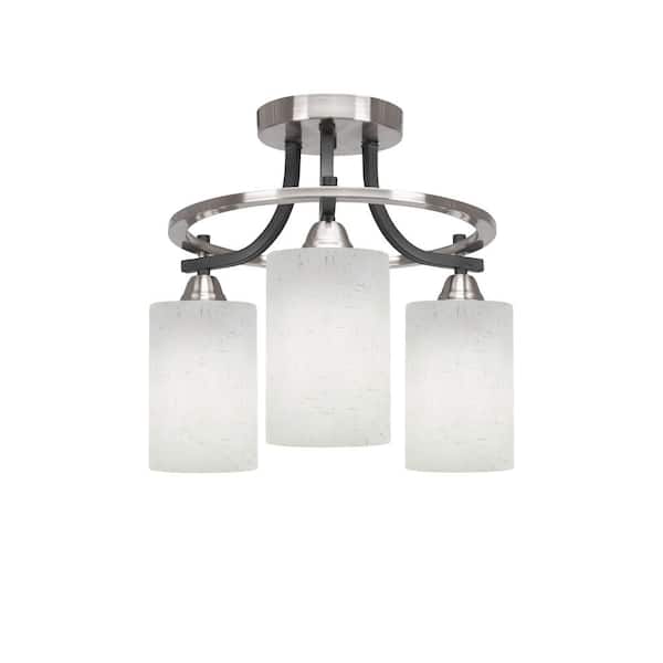 Unbranded Madison 14.25 in. 3-Light Matte Black and Brushed Nickel Semi-Flush Mount with White Muslin Glass Shade