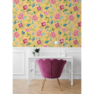 30.75 sq. ft. Cantaloupe Painterly Floral Vinyl Peel and Stick Wallpaper Roll