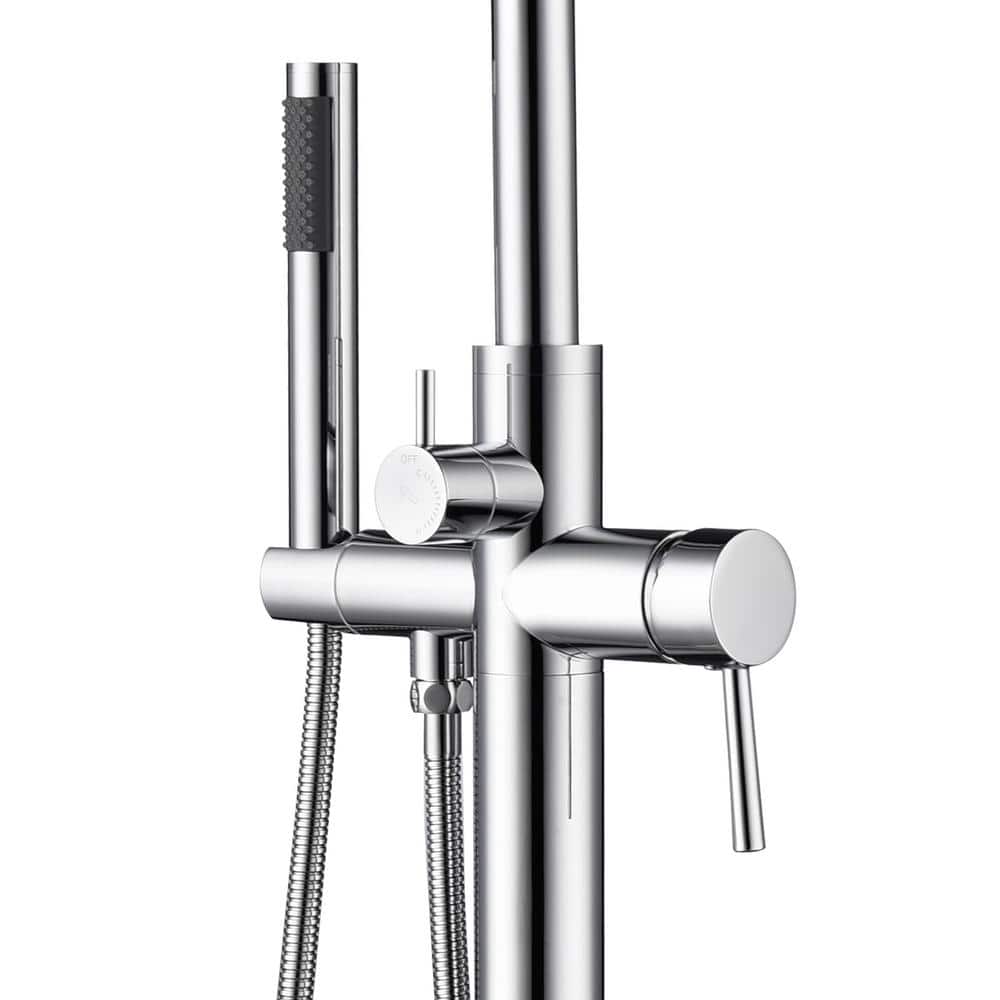 Chrome Freestanding Tub Filler with Diverter and Handshower