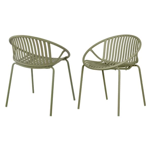 2-Piece Green Metal Outdoor Dining Chair with Plastic Backrest