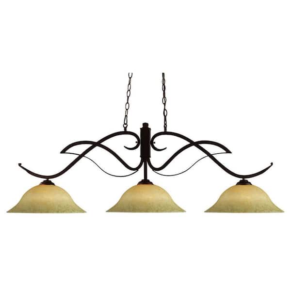 Phoenix 3-Light Bronze Plus White Mottle Glass Shade Billiard Light with No Bulb Included