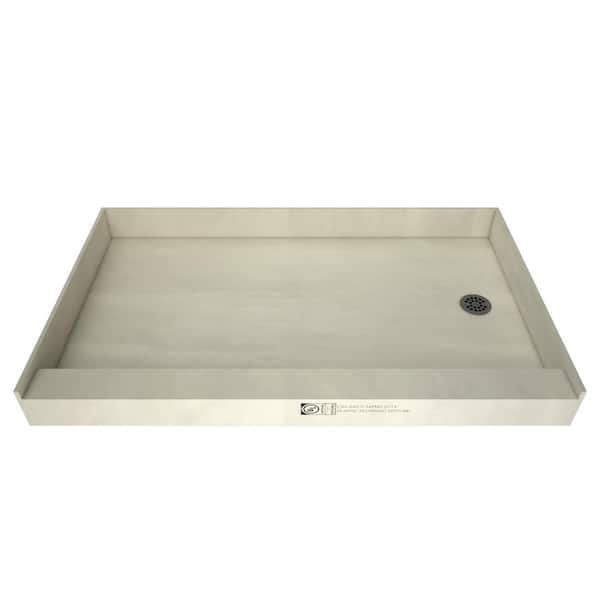 Tile Redi Redi Base 54 in. L x 30 in. W Alcove Single Threshold Shower Pan Base with Right Drain in Brushed Nickel