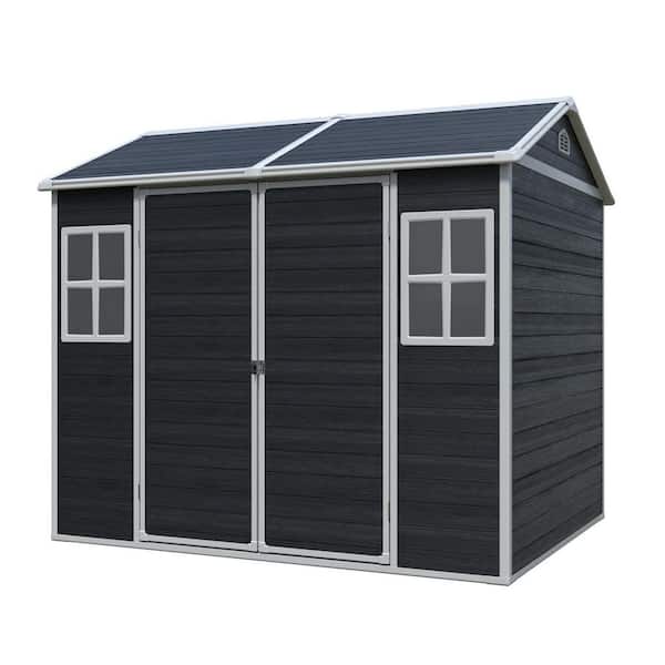 8 ft. W x 6 ft. D Outdoor Resin Storage Shed with Two-Window and Floor, Black (48 sq. ft.)