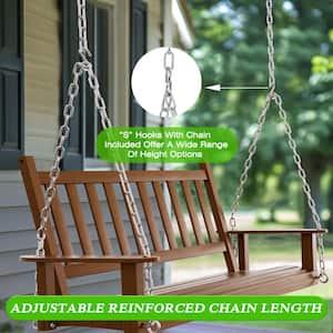 4 ft. Wood Patio Porch Swing Outdoor With Chains and Curved Bench, Brown