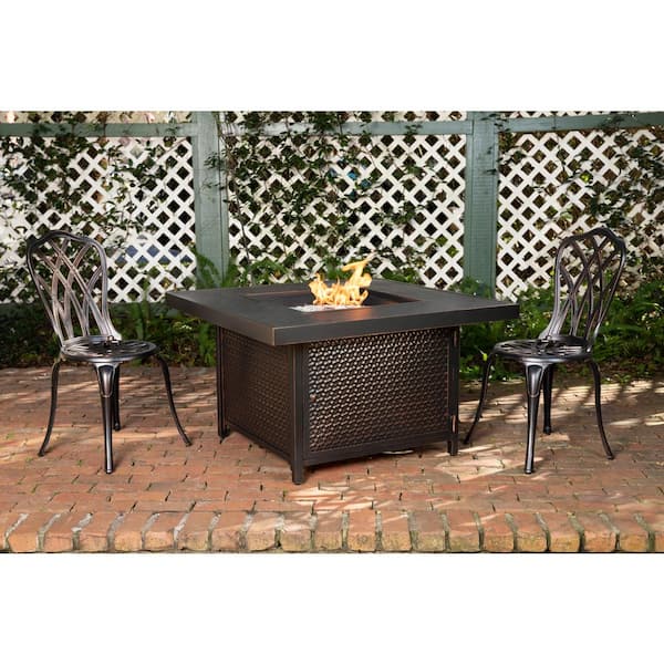 Weyland 40 in. x 24 in. Square Aluminum Propane Fire Pit Table in Antique Bronze