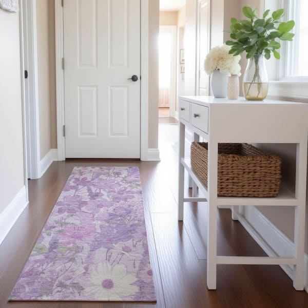 Mayfield Premium Machine Washable Abstract AMF1506 Lavender 2 ft. 3 in. x 7 ft. 6 in. Runner Rug
