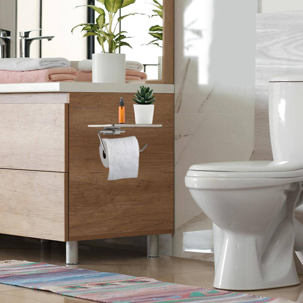 Satin Nickel Wall-Mounted Toilet Paper Holder with Shelf