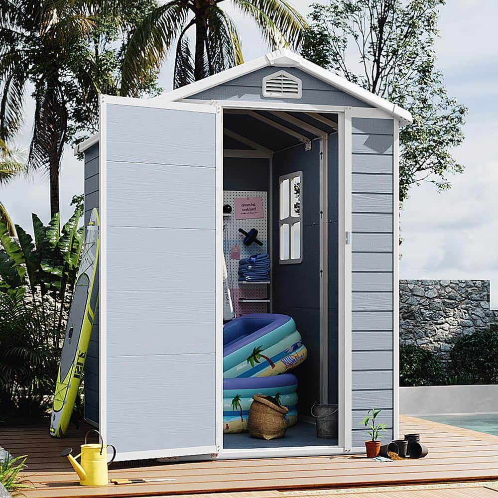 4 ft. x 6 ft. Plastic Storage Resin Shed with Floor Foundation, Air Vents for Patio, Grey (24 sq. ft. Coverage Area) price history on PriceWatchPro