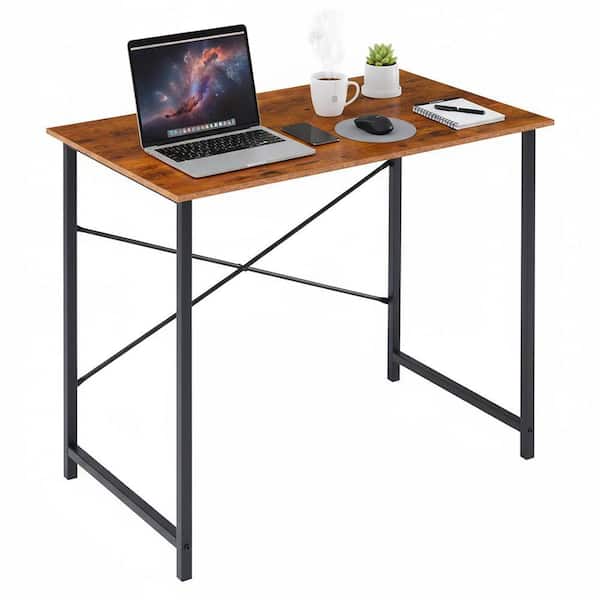 31 in. Rectangular Rustic Brown Computer Desk Home Office Writing Desk with X-Shaped Metal Frame