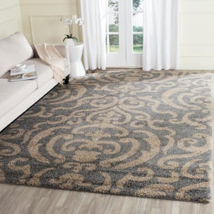 Florida Shag Gray/Beige 9 ft. x 12 ft. Floral Damask Area Rug