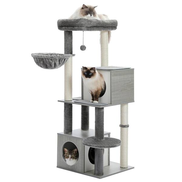 Foobrues Scratching Posts and Trees Luxurious Cat House Cat Play Center Vat Bed in Grey JUN23175968 The Home Depot