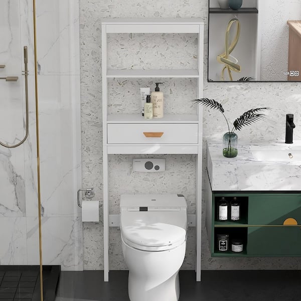 WELLFOR 23.62 in. W x 64.96 in. H x 7.87 in. D White Over The Toilet Storage with 2 Shelves