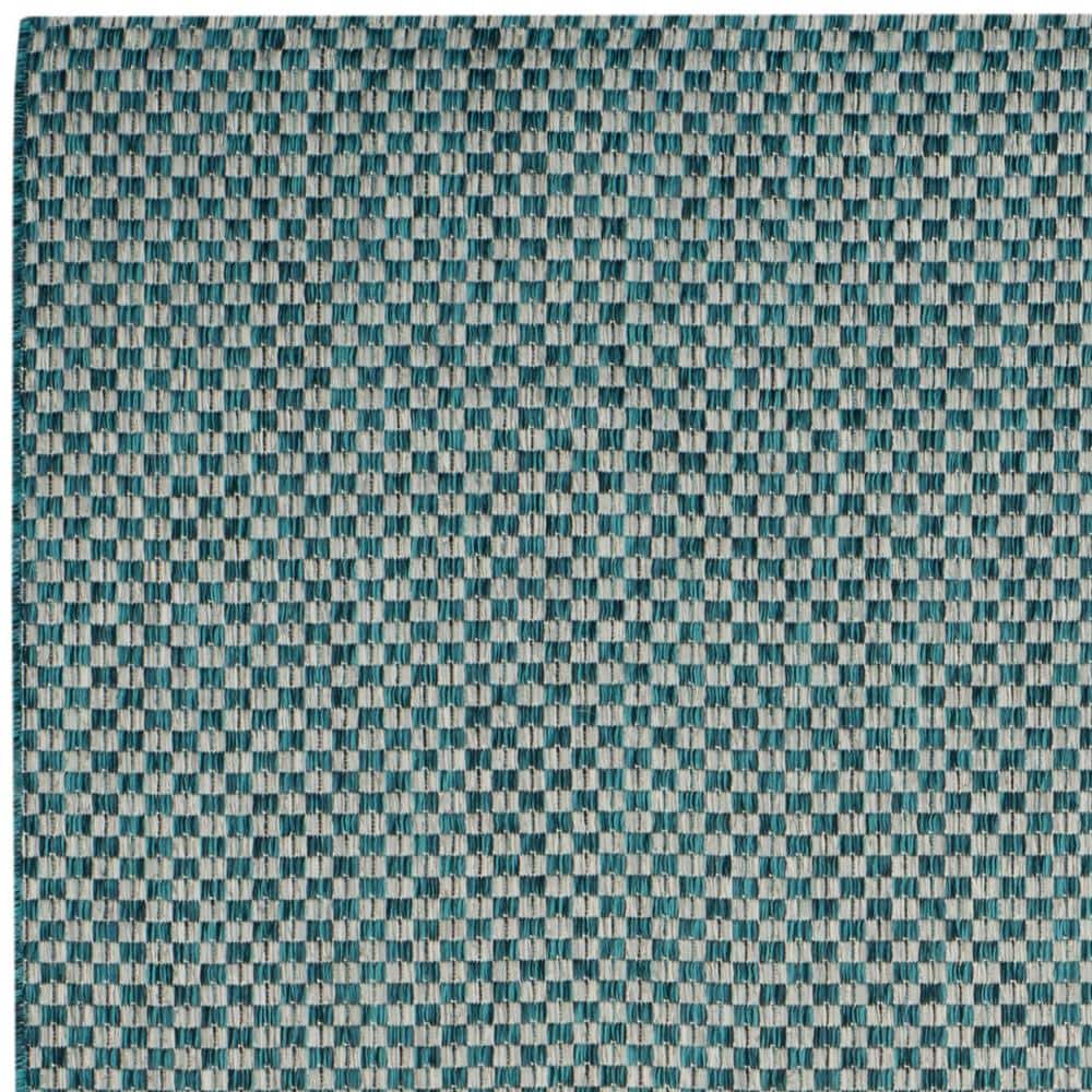 Turquoise and Light Grey Flat Woven Synthetic 9' x 12' Area Rug