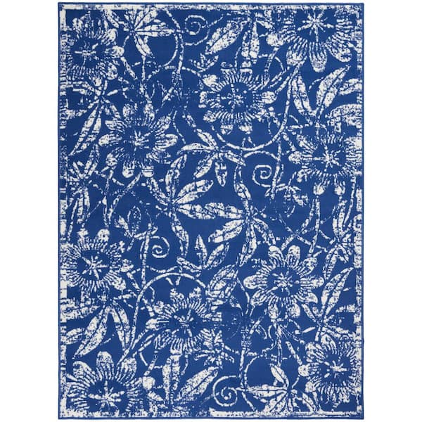 Nourison Whimsicle Navy 6 ft. x 9 ft. Floral Contemporary Area Rug