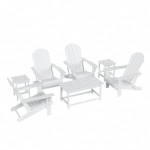 Laguna 7-Piece Fade Resistant Outdoor Patio HDPE Poly Plastic Folding Adirondack Chair Conversation Set in White