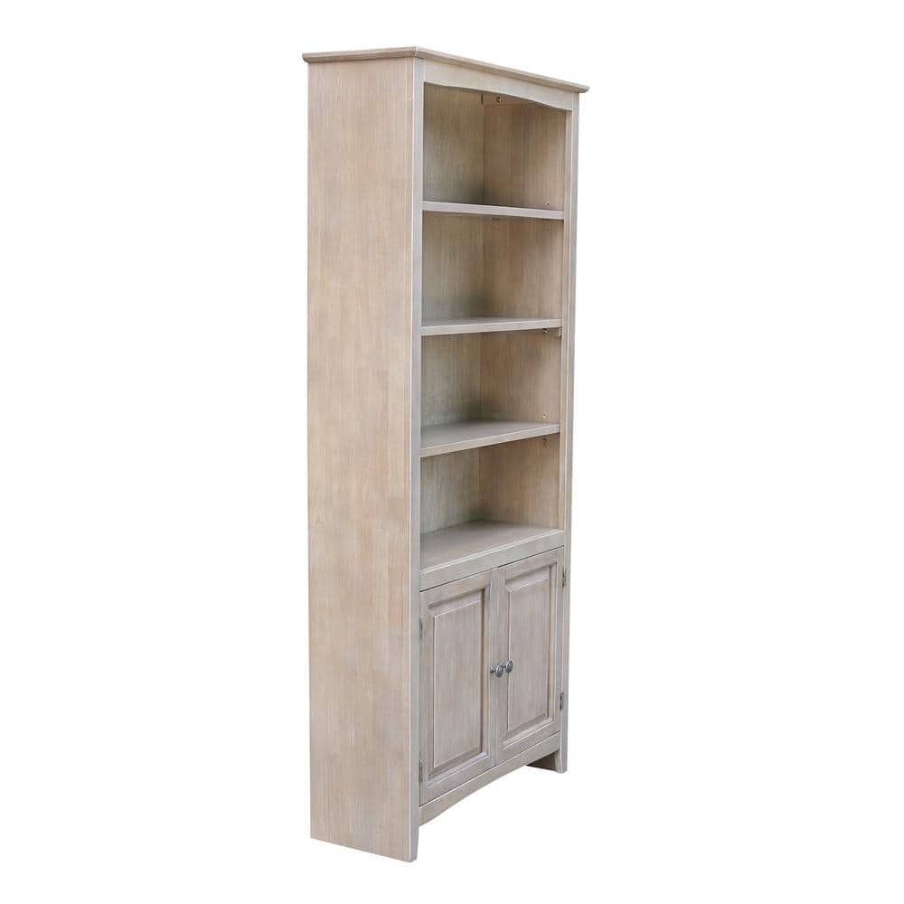 Washed Gray Taupe 72" Solid Wood Bookcase with Doors