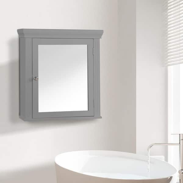Teamson Home Stratford 18.5-in x 20-in Surface Mount Grey Mirrored Medicine Cabinet