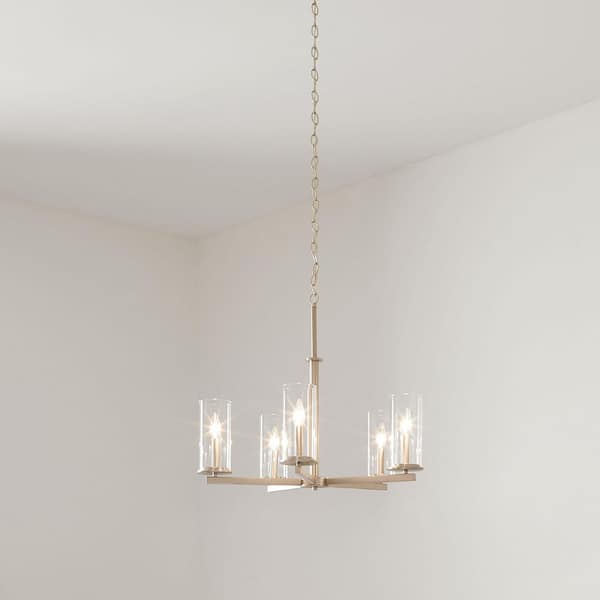 Crosby 26.25 in. 5-Light Brushed Nickel Contemporary Candlestick Cylinder Chandelier for Dining Room