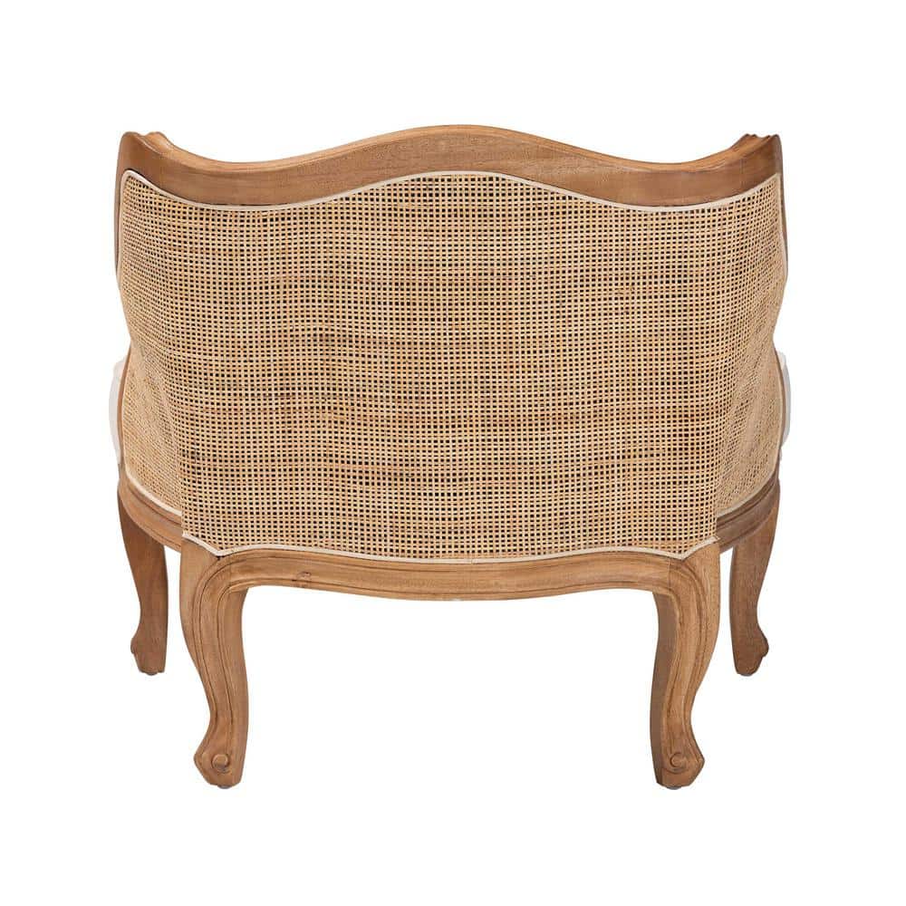 Sylvestra Beige and Honey Oak Accent Chair with Rattan Sides