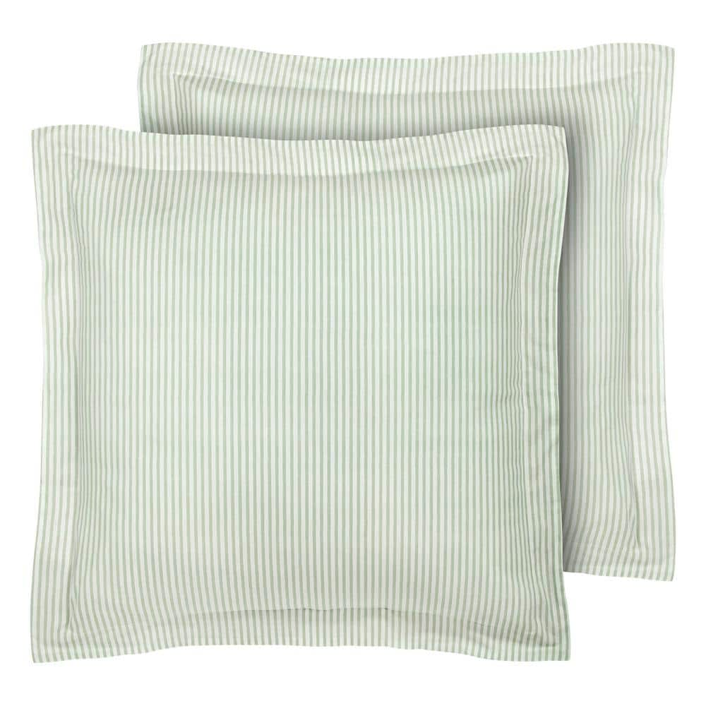 Laura Ashley Ticking Stripe Green Cotton European Sham Set