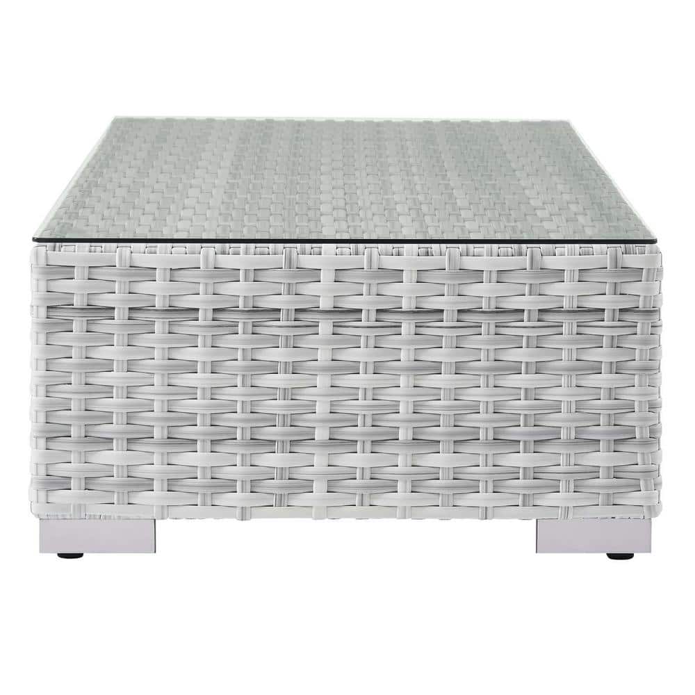 Convene Light Gray Wicker Outdoor Coffee Table with Glass Top