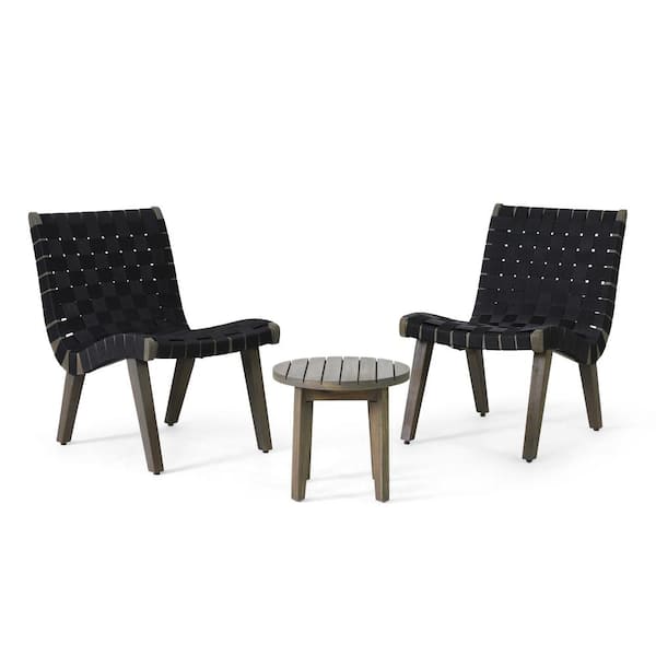 Noble House Morganton Gray 3-Piece Wood Outdoor Patio Conversation Set