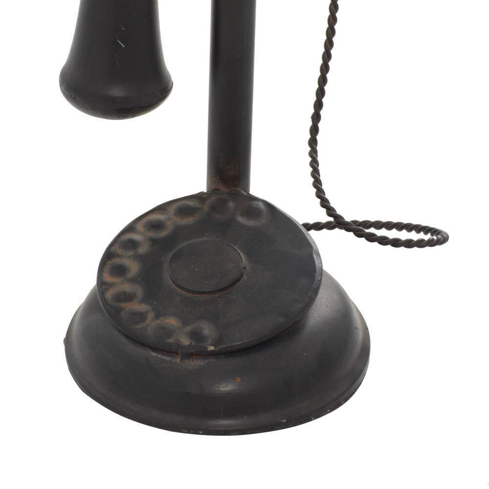 Vintage Black and Brass Metal Telephone Sculpture with Round Base