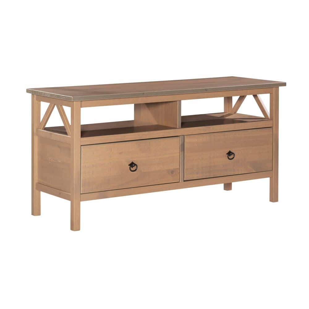 Rustic Gray 48'' Media Stand with Open Shelf and Storage Drawers