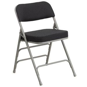 Hercules Series Premium Curved Triple Braced & Double Hinged Black Pin-Dot Fabric Upholstered Metal Folding Chair