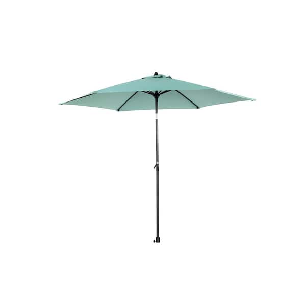 Unbranded 9 ft. Steel Market Patio Umbrella in Light Green with Push Button Tilt and Crank, 6 Sturdy Ribs for Backyard, Poolside