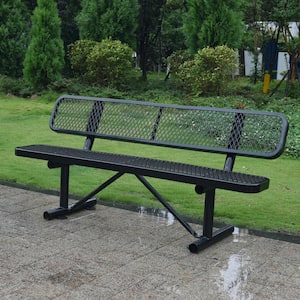 6 ft. Metal Outdoor Bench with Backrest in Black
